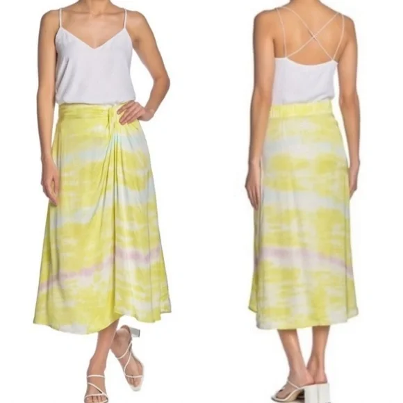 Young Fabulous & Broke Savanna Yellow Satin A line Midi Skirt
